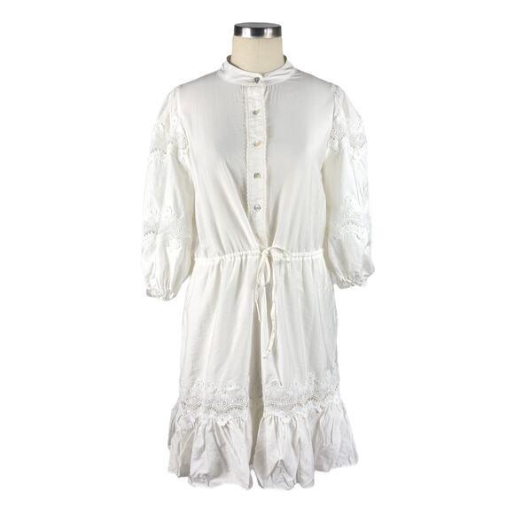 REBECCA MINKOFF Elle White Lace Button Front Mini Dress Size XS Bridal - Picture 1 of 8